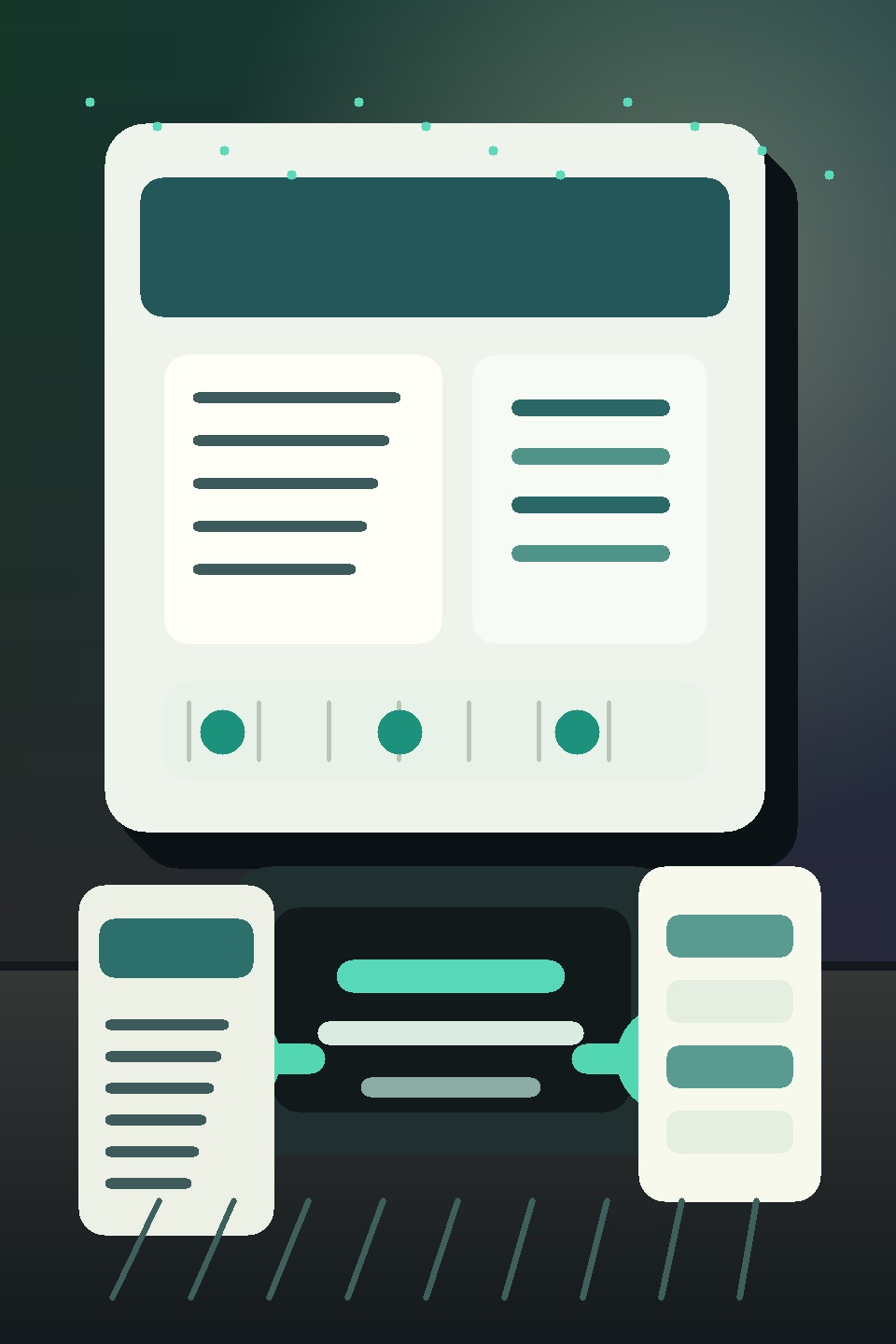 Home services estimate follow-up desk with phone, headset, project cards, photo notes, and appointment calendar.
