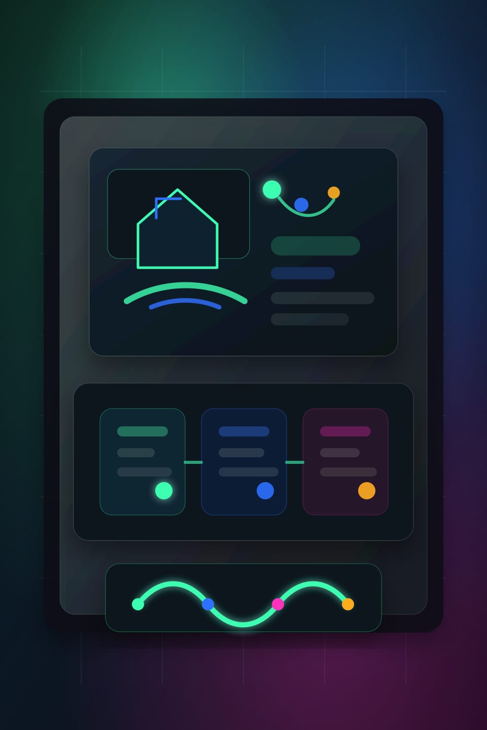 Real estate lead response desk with phone, headset, scheduling tablet, house keys, blank showing folder, and teal call-flow accents.