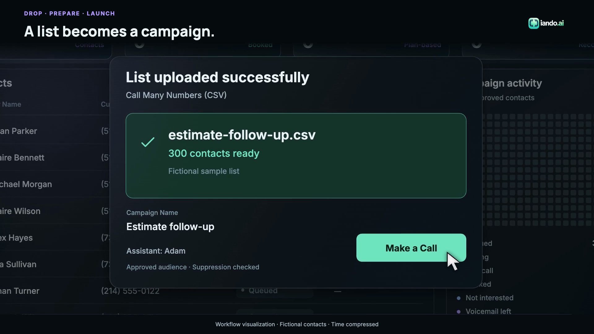 IANDO outbound call flow moving an approved buyer toward a next step
